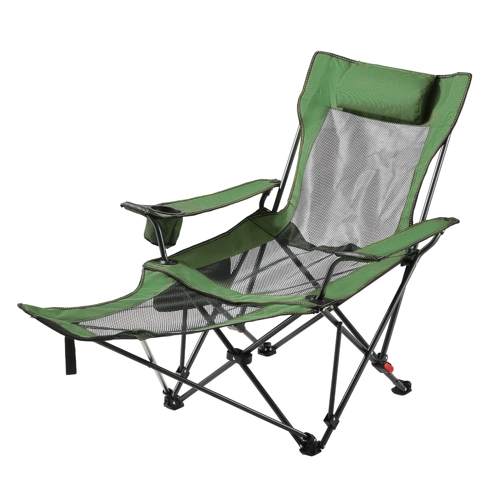 Foldable Reclining Lounge Chair 4-Position Adjustable, 220 lbs Capacity, Detachable Footrest, Cup Holder, for Camping Beach Patio