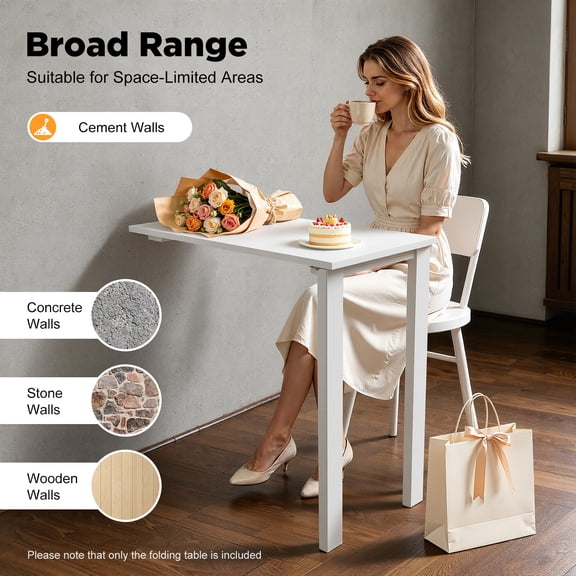 Foldable Rectangular Dining Table, 75 X 40cm, 60KG Max Load, Flat Tabletop for Small Space Household Temporary Dinner Use