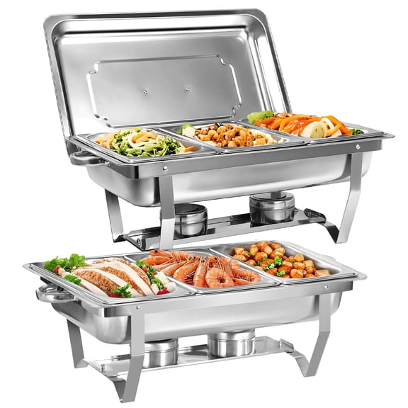 Foldable Rectangular Stainless Steel Chafing Dish Set, 2/4/6 PACK 9QT Buffet Chafer, 3 Separate Food Pans, only for Cooking