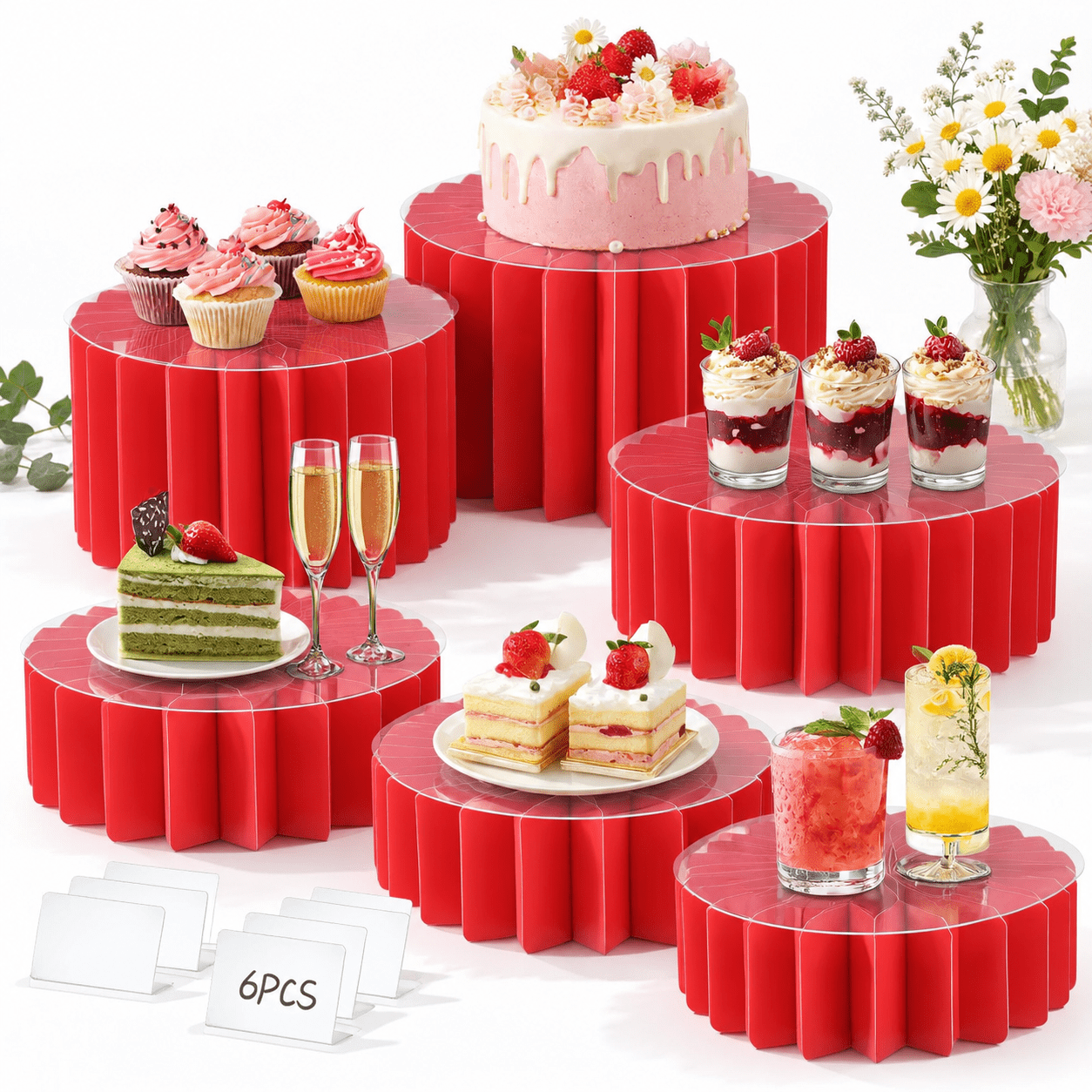 Foldable Red Cake Display Stands, 6-Piece Set for Party Catering and ...