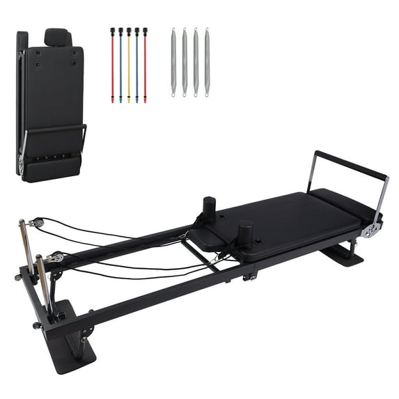 Foldable Reformer Pilates Machine for Home Use, Adjustable Resistance with Springs & Straps, Supports Up to 250 lbs