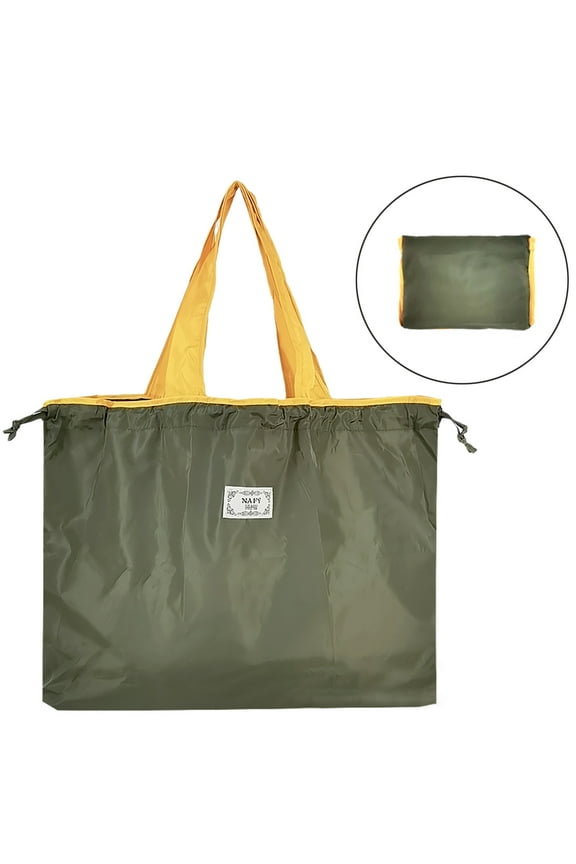 Foldable Reusable Grocery Bag - Large Capacity Washable Shopping Tote with Drawstring, Heavy Duty Ripstop Fabric, Purple Green Black Blue, 22x17 Inches (56x43cm)