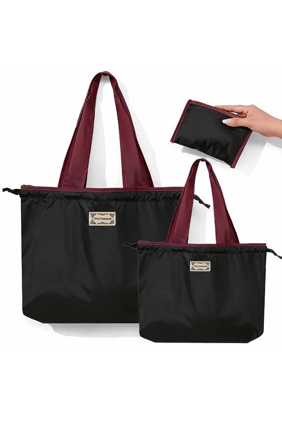 Foldable Reusable Grocery Bag with Pocket, Durable, Washable Tote for Easy Carry, One Big & One Small