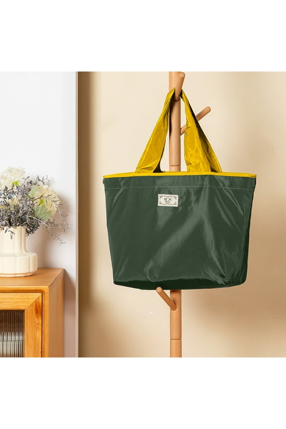 Foldable Reusable Grocery Bags with Drawstring Closure - Heavy Duty Waterproof Polyester, Large Capacity, Machine Washable, Eco-Friendly Shopping Tote for Men Women Green