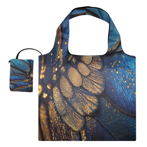 Foldable Reusable Tote Shoulder Bag - 18.1"x16.1" Grocery Bags Built-In Pouch & Card Slot for Travel, Shopping, Gifts Close-up Of Wings
