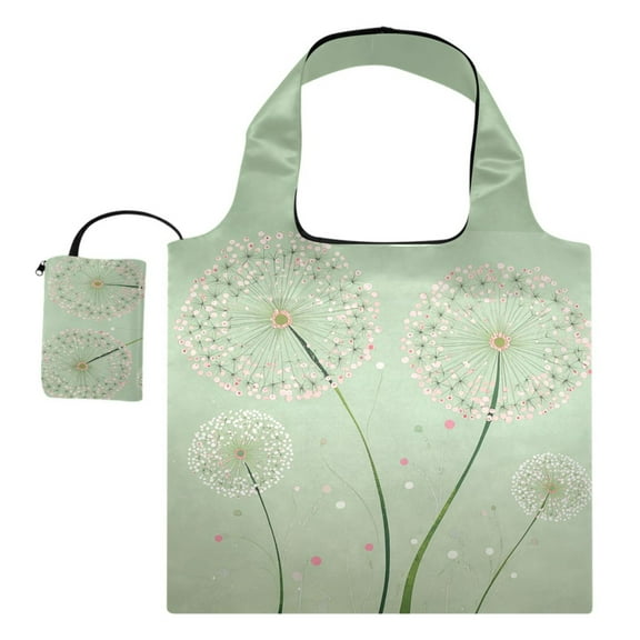 Foldable Reusable Tote Shoulder Bag - 18.1"x16.1" Grocery Bags Built-In Pouch & Card Slot for Travel, Shopping, Gifts Four Large Dandelions