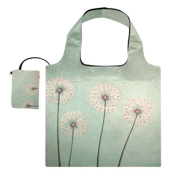 Foldable Reusable Tote Shoulder Bag - 18.1"x16.1" Grocery Bags Built-In Pouch & Card Slot for Travel, Shopping, Gifts Large Dandelions