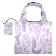 thumbnail image 1 of Foldable Reusable Tote Shoulder Bag - 18.1"x16.1" Grocery Bags Built-In Pouch & Card Slot for Travel, Shopping, Gifts Lilac Floral Motifs, 1 of 6