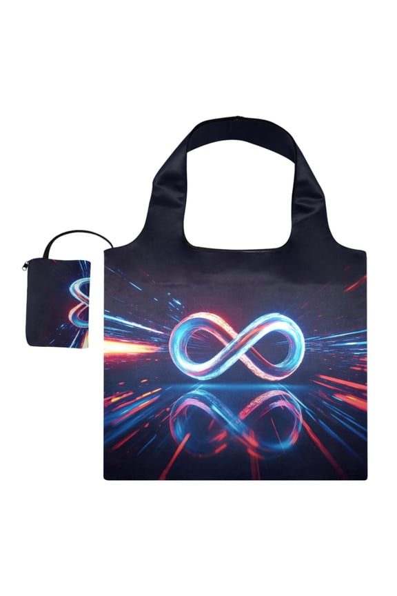 Foldable Reusable Tote Shoulder Bag - 18.1"x16.1" Grocery Bags Built-In Pouch & Card Slot for Travel, Shopping, Gifts The Infinity Symbol