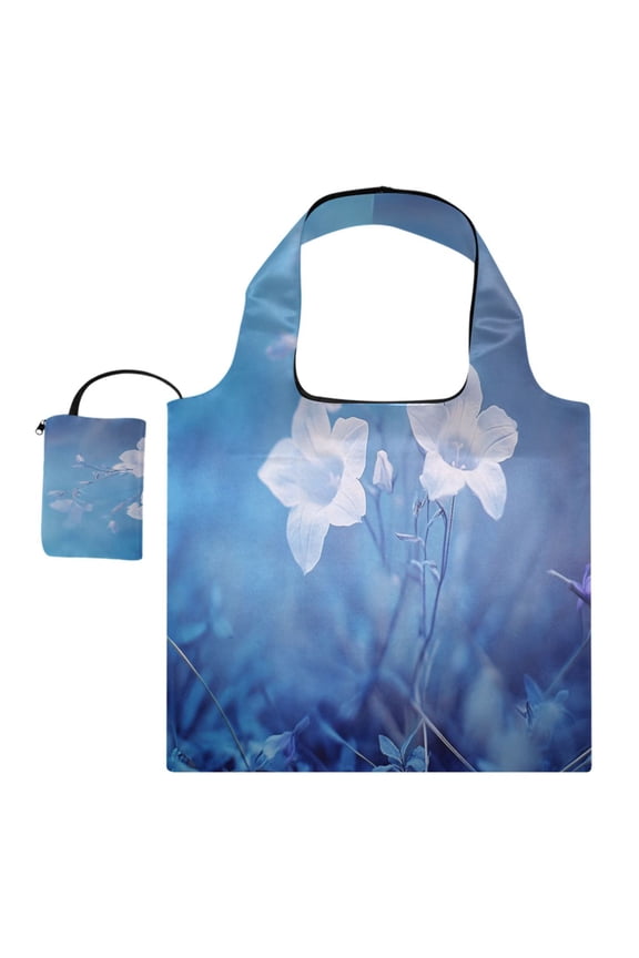 Foldable Reusable Tote Shoulder Bag - 18.1"x16.1" Grocery Bags Built-In Pouch & Card Slot for Travel, Shopping, Gifts Two Small Flowers