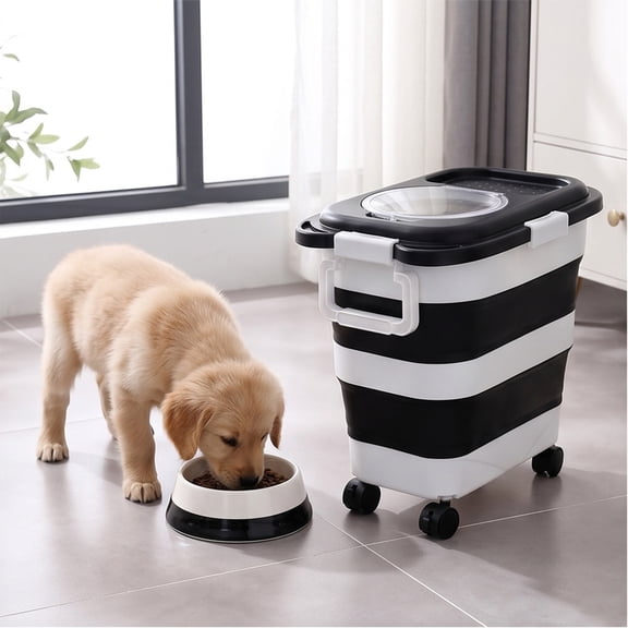 Foldable Rice Storage Container with Wheels, Airtight Grain Bin for Flour and Pet Food, Space-Saving Pantry Organizer