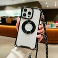 thumbnail image 1 of Foldable Ring for iPhone 15 Plus Case with Magnetic Invisible Stand [Compatible with MagSafe] Shockproof Clear Protection Phone Cover with Adjustable Crossbody Strap for Men Women, Black, 1 of 11