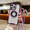 thumbnail image 1 of Foldable Ring for iPhone 16 Pro Case with Magnetic Invisible Stand [Compatible with MagSafe] Shockproof Clear Protection Phone Cover with Adjustable Crossbody Strap for Men Women, Purple, 1 of 11
