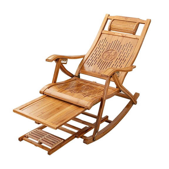 Foldable Rocking Chair Bamboo Chairs Wooden Zero Gravity Chair Deck Chair Armchair Lounging Rocker Relaxing Recliner Sun Lounger Chairs with Footrest
