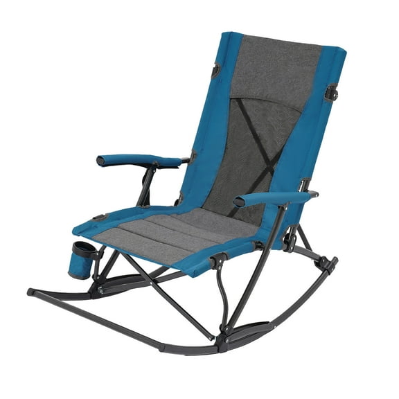 Foldable Rocking Chair Portable Camping Chairs for Outdoor Modern Rocker Camping Chair Freestanding Patio Chairs with Metal Frame for Outside Patio Lawn Backyard,150kg/330.69lbs Load