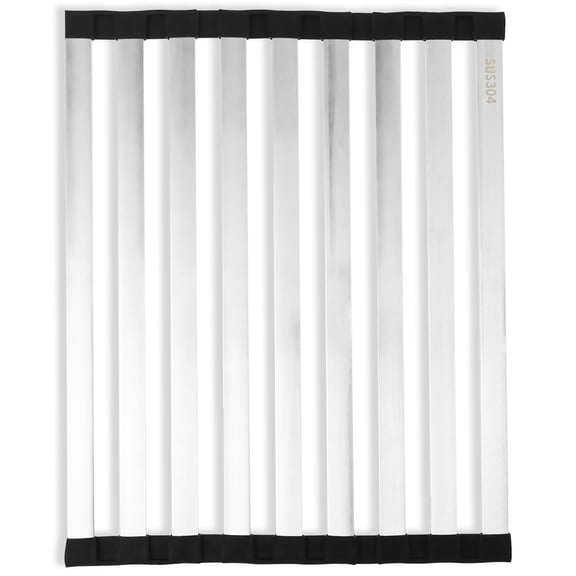 Foldable Roll Up Dish Drying Rack Multipurpose Silicone and Stainless Steel Over Sink Drying Rack for Home Kitchen Sink Counter