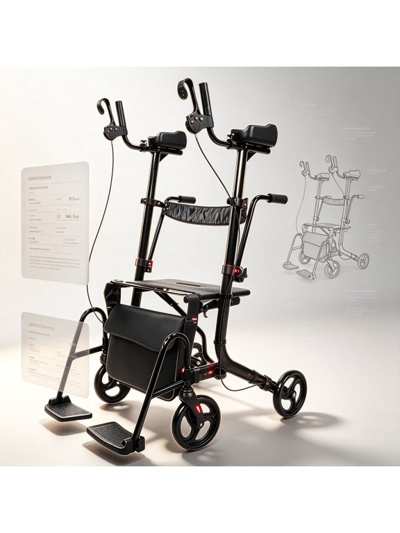 Foldable Rollator Walker with Seat for Senior Mobility,450 lbs Heavy-Duty Capacity,19 lbs Lightweight,10" All-Terrain Wheels for Indoor Outdoor Use,Adjustable Height Handles(Black)