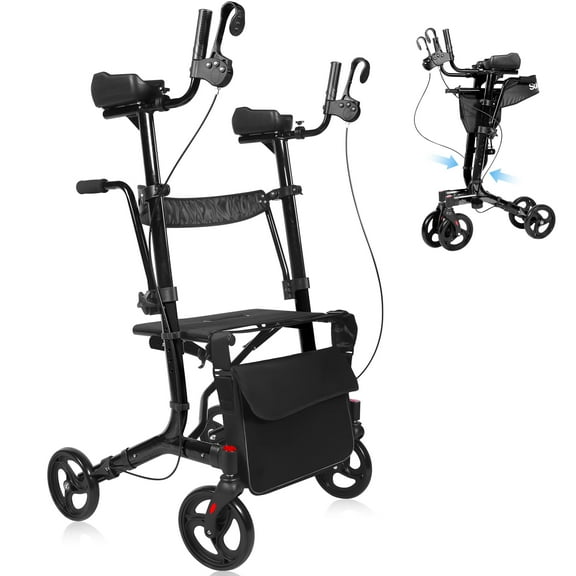 Arshin Foldable Rollator Walker with Seat for Senior Mobility,450 lbs Heavy-Duty Capacity,19 lbs Lightweight,10" All-Terrain Wheels for Indoor Outdoor Use,Adjustable Height Handles(Black)