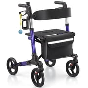 Foldable Rollator Walkers for Seniors with Seat, 4 Wheel Adjustable Height Locking Brakes, Heavy Duty 275lb, Blue
