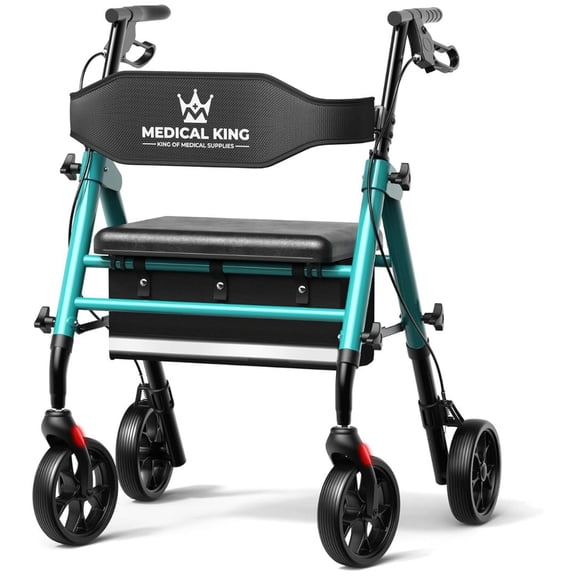 Foldable Rollator Walker with Seat for Seniors, 8" Wheels, Adjustable Handles, 350 lb, Green