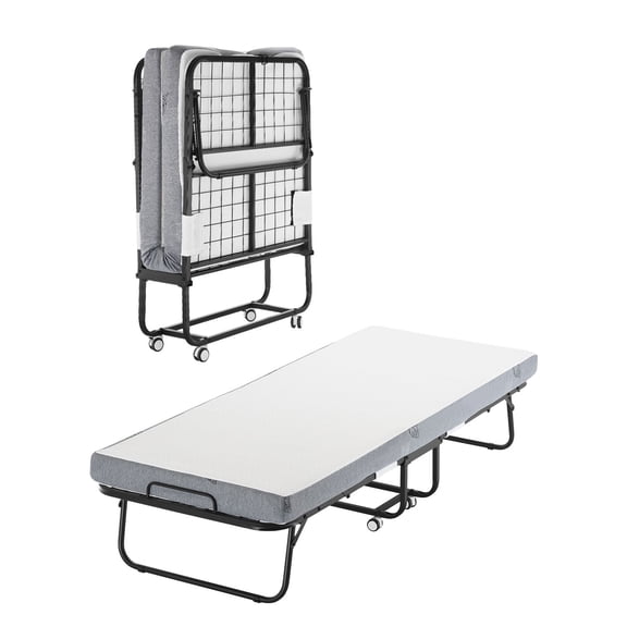 Foldable Rollaway Bed Twin Size, 31"x75" with 4" Memory Foam Mattress, Sturdy Metal Frame Guest Bed for Adults & Home Use