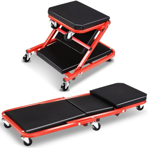 Foldable Rolling 2-in-1 Z Creeper & Seat, 36" Low-Profile Roller Mechanics Under Car Chair, 330 LBS Weight Capacity with 6 Swivel Casters