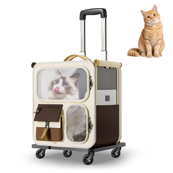 Foldable Rolling Pet Carrier Backpack with Wheels Window Storage Pockets