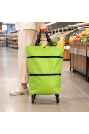 Foldable Rolling Shopping Tote Bag with Detachable Wheels, Reusable Expandable Grocery Bag, Portable Collapsible Trolley Bag for Supermarket Laundry Picnic Travel Daily Shopping