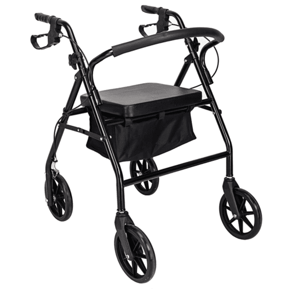 Foldable Rolling Walker with Seat, Adjustable Height Rollator Walker with Removable Backrest, 8-Inch Wheels, Storage Pouch, Indoor & Outdoor Mobility Aid, Black