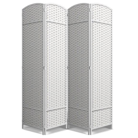 Foldable Room Divider Privacy Screen, Freestanding Partition Wall Separator For Bedroom Living Room Home Office, Four Panel Double Hinged Partition, Modern Minimalist Style, Clean White, 1 Pack