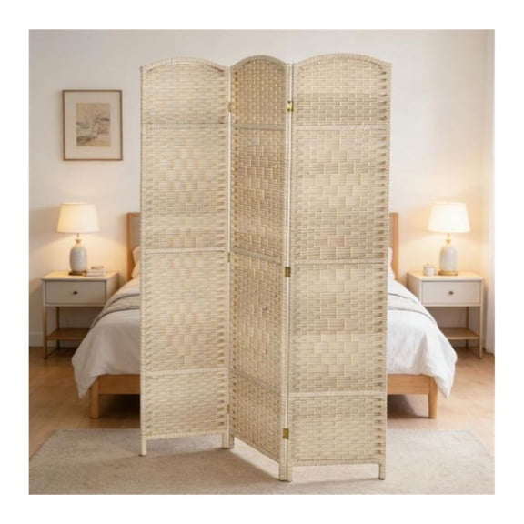Foldable Room Divider Screen - 53"W x 71"H Privacy Partition, Washed Oak Finish - Lightweight 3 Panel Screen for Home, Office, & Decorative Use
