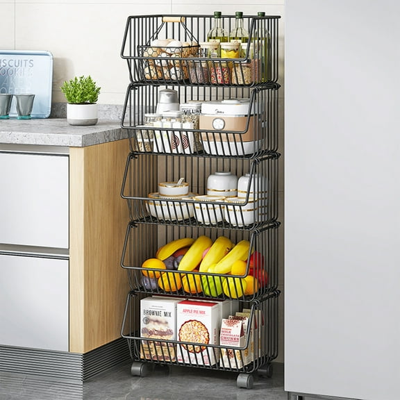 Foldable Rotatable Storage Rack for Fruits Vegetables Kitchen Organization Size 105x31x29 cm Sturdy Resin Floor Standing Space Efficient
