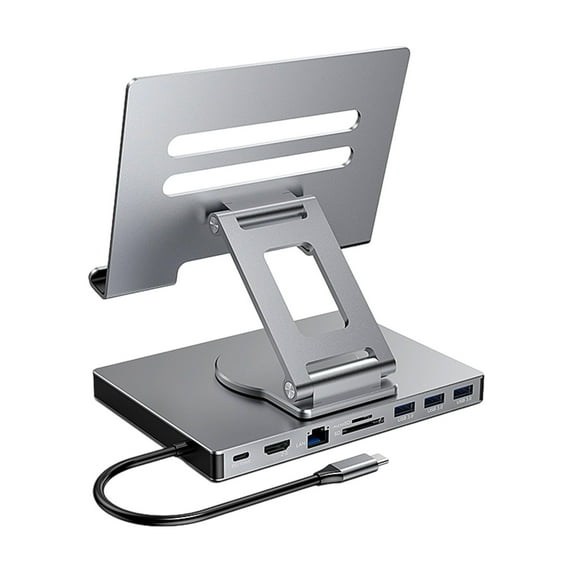 Foldable Rotating Laptop Stand With Type C Adapter 100W Charging RJ45 Networking