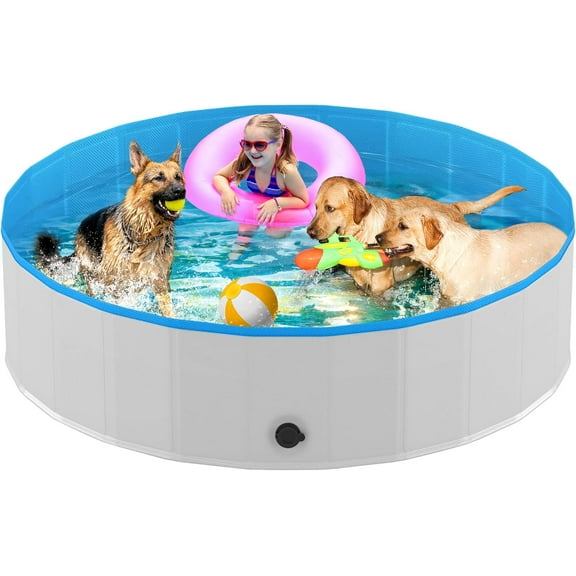 Foldable Round Dog Pool, Collapsible Hard Plastic Dog Swimming Pool, Portable Bath Tub for Pets Dogs and Cats, Pet Wading Pool for Indoor and Outdoor, 72 x 12 Inches