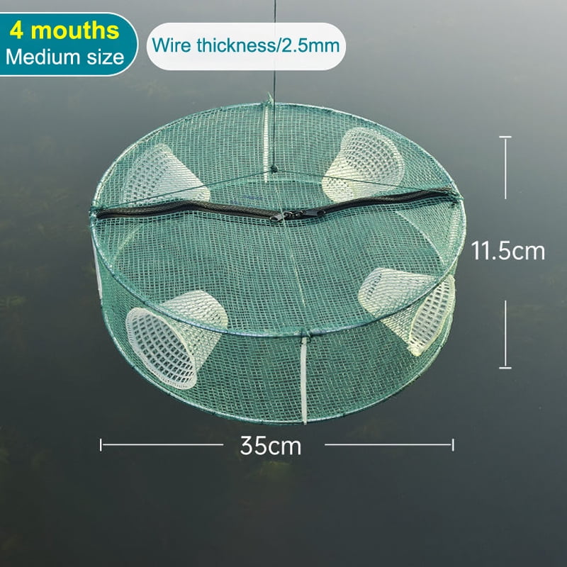 Foldable Round Fishing Trap Net, 3/4 Hole Nylon Mesh Cage for Fish ...