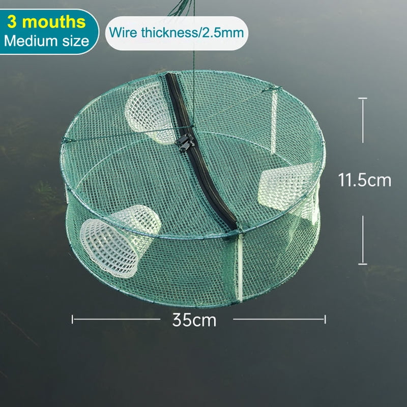 Foldable Round Fishing Trap Net, 3/4 Hole Nylon Mesh Cage for Fish ...