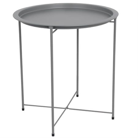 Foldable Round Multi-Purpose Side Accent Metal Table, Matte Grey