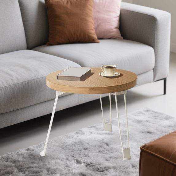 Foldable Round Side Table with Double Storage, Mobile Small Coffee Table – Curved Edge Design for Bedroom, Balcony, Outdoor, Dorm, Space Saving Nightstand or Dining Table