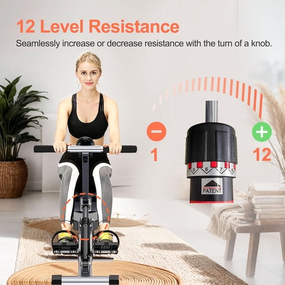 Foldable Rowing with 12 Levels Hydraulic Resistance, LCD Display, Dual Silent Tracks for Home Cardio Fitness