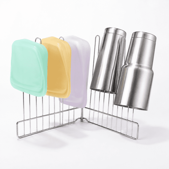 Foldable SUS304 Stainless Steel Reusable Bag Drying Rack for Kitchen