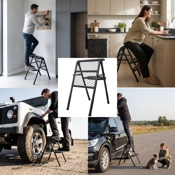 Foldable SUV Tire Ladder, Adjustable Vehicle Access Step for Truck SUV RV Offroad, Heavy Duty Carbon Steel Tire Step,Black