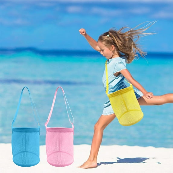 Foldable Sand Collection Mesh Bucket - Transparent Shell Toy Organizer with Collapsible Design for Shoreline Exploration