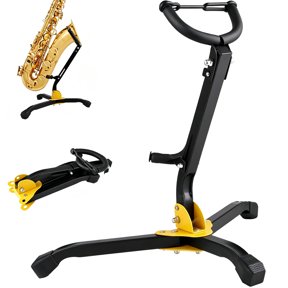 Foldable Saxophone Stand, Portable Alto Tenor Sax Holder, Adjustable Tripod with Chain Lock, Metal Triangle Base