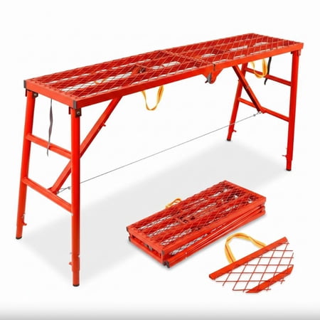 Foldable Scaffolding Platform, 1200LBS Load Capacity Adjustable Height Portable Work Platform with Anti-Slip Grid, Heavy Duty Scaffold for Painting, Cleaning, Construction, Indoor & Outdoor Use