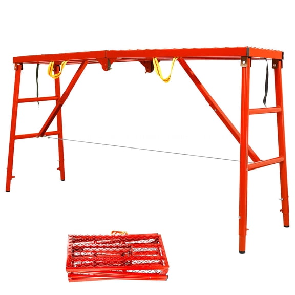 Foldable Scaffolding Platform, 770LBS Load Capacity Adjustable Height Portable Work Platform with Anti-Slip Grid, Heavy Duty Scaffold for Painting, Cleaning, Construction, Indoor & Outdoor Use
