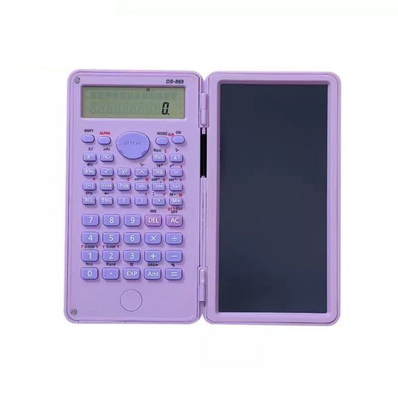Foldable Scientific Calculator with Built-In Writing Board Portable Storage, Math Computation, Engineering, Exam Formula Recording Tool Purple