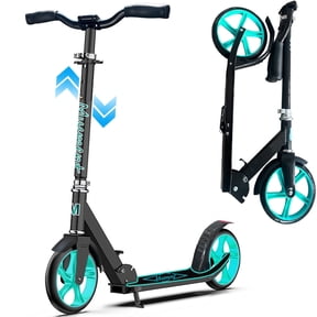 Foldable Scooter -200mm Big Wheels 4 Levels Height Adjustable for Kid, Teens - Unisex, Black