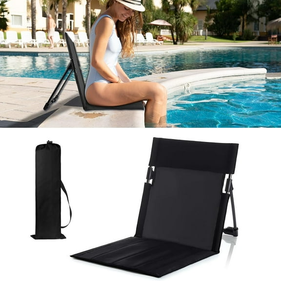 Foldable Seat for Poolside Chairs, Portable Outdoor Poolside Chairs for Edge of Pool, Beach Chair, SwimmingPool Accessories, Pool Seats for Edge, Provides Back Support - Black