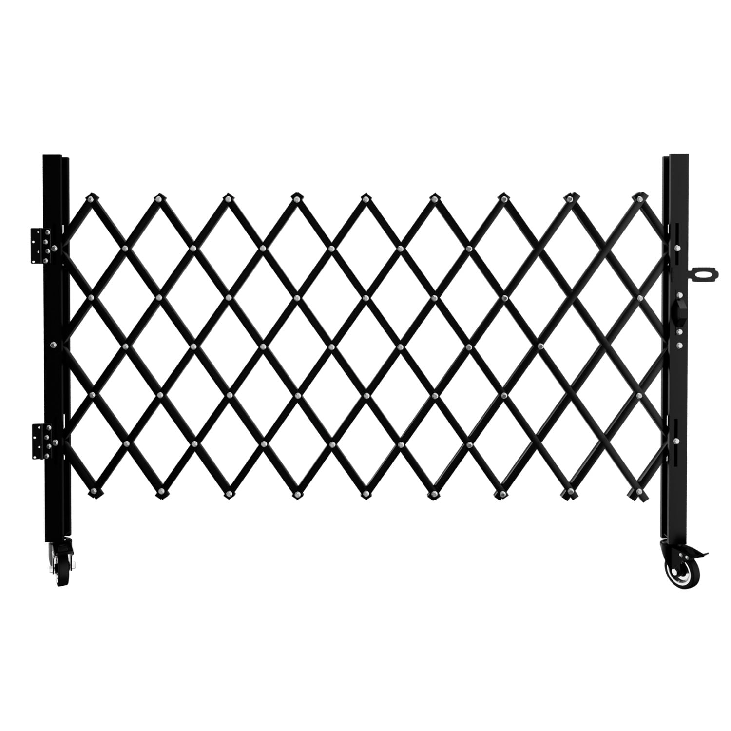 Foldable Security Gate, Expandable Safety Barrier with 360° Swivel Casters Lockable Design, Portable Mobile Rolling Barricade for Garage, Warehouse, Driveway and Pool Areas(87" H x 85" W)