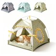 thumbnail image 1 of Foldable Semi Enclosed Cat Tent Bed, Breathable Mosquito Proof Polyester Summer Kitty House 14x14in, Portable Indoor Outdoor Hideaway Nest For Small Cats Puppies, 3 Floral Colors,Pet Holiday Gift, 1 of 7